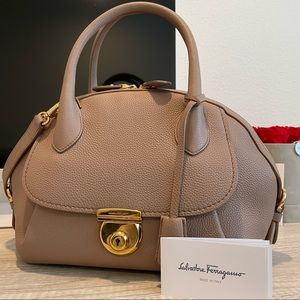 Salvatore Ferragamo Fiamma Leather Bag in Nutmeg